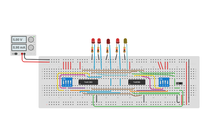Circuit design 4 bit adder/subtractor - Tinkercad