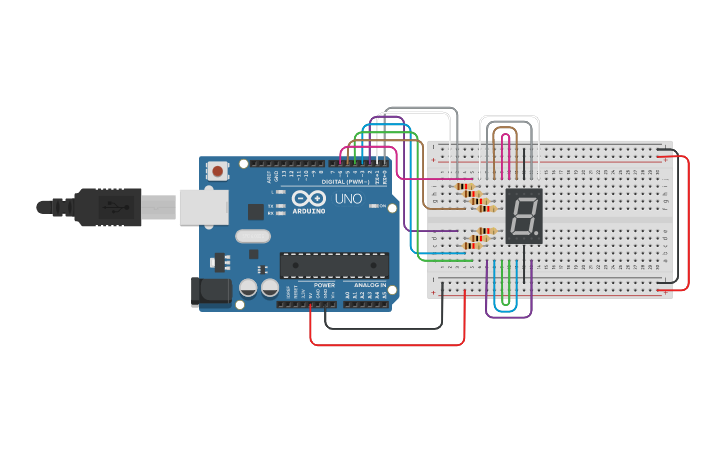 Circuit design DISPLAY SIETE SEGMENTOS - Tinkercad