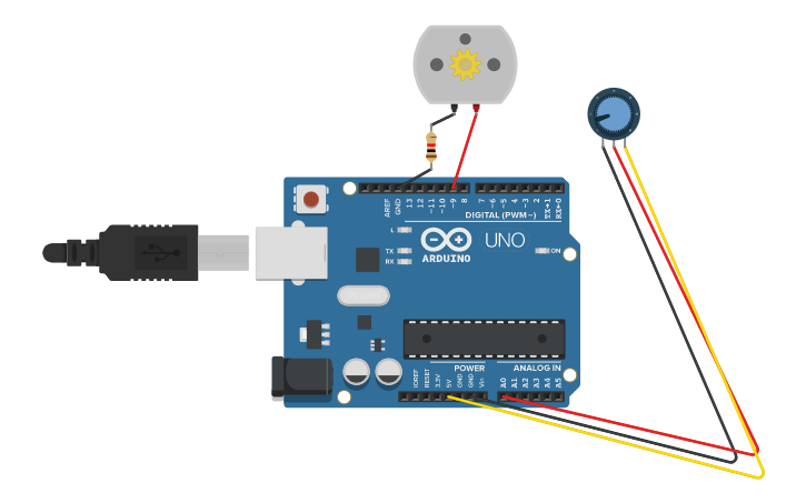 Circuit design DC Motor with Potentiometer - Tinkercad