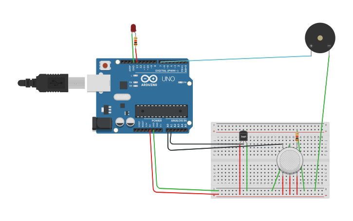 Circuit design fire alarm system - Tinkercad