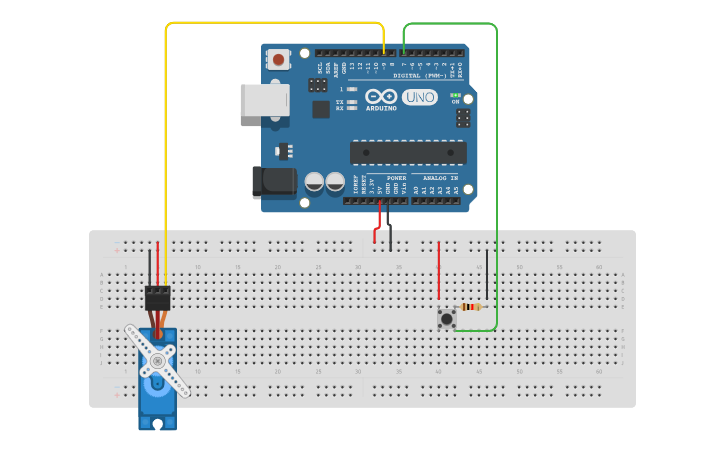 Circuit design Servo Motor with Push Button - Tinkercad