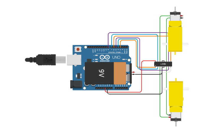 Circuit design Control de motores || Puerto serial - Tinkercad