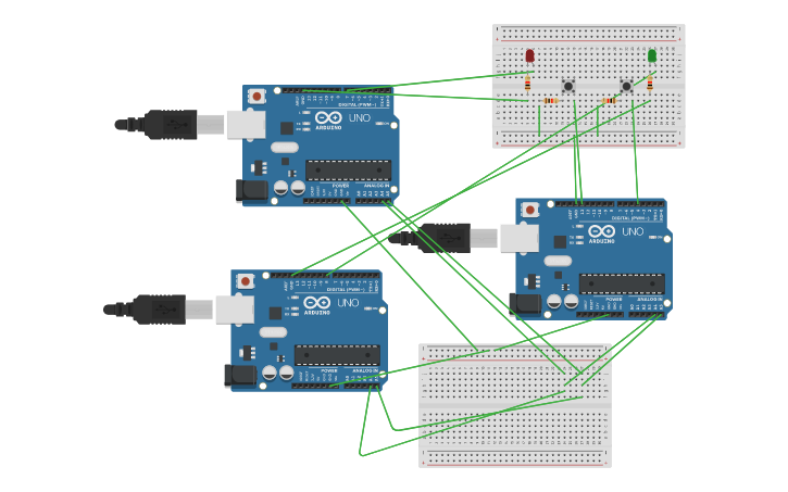 Circuit design Arduino I2C 1 Master 2 Slave - Tinkercad