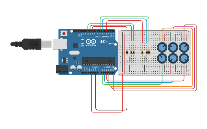 Circuit design LEDS RGB | Tinkercad