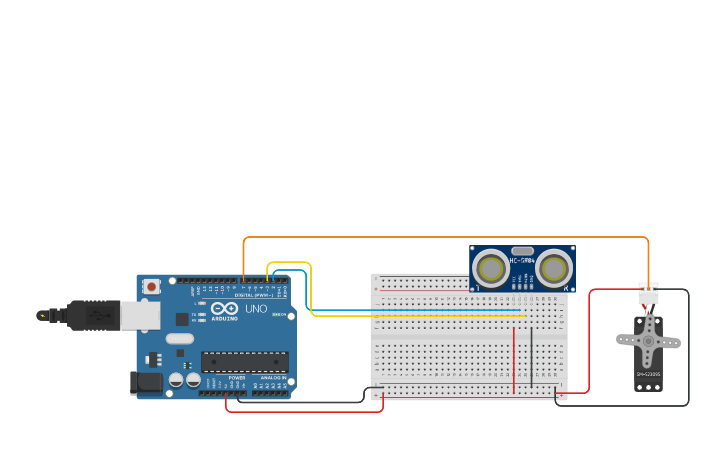 Circuit design Ultrasonic Sensor and Servo Motor - Tinkercad