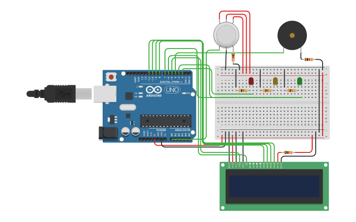 Circuit design Gas Leakage Detector - Tinkercad