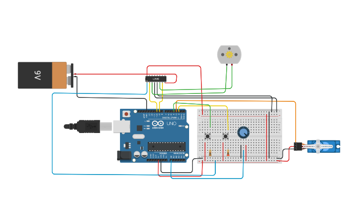 Circuit design dc motor and servo - Tinkercad