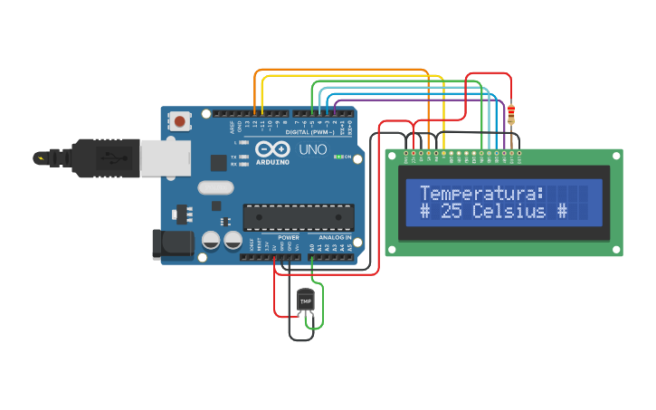 Circuit design Sensor de temperatura - Tinkercad