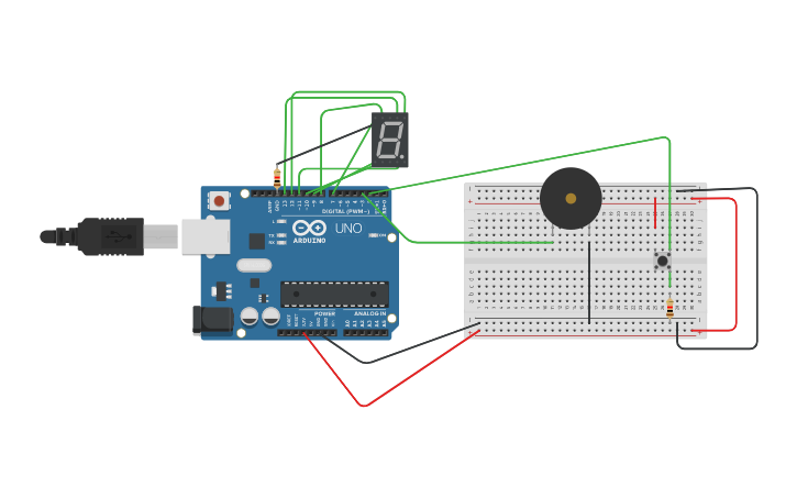Circuit design Ejercitación con pulsadores EJ2 | Tinkercad