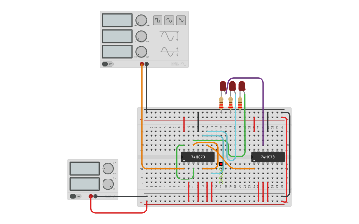 Circuit design counter up 3 bit | Tinkercad