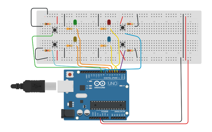Circuit design Simón dice - Fernando Alvarado - Tinkercad