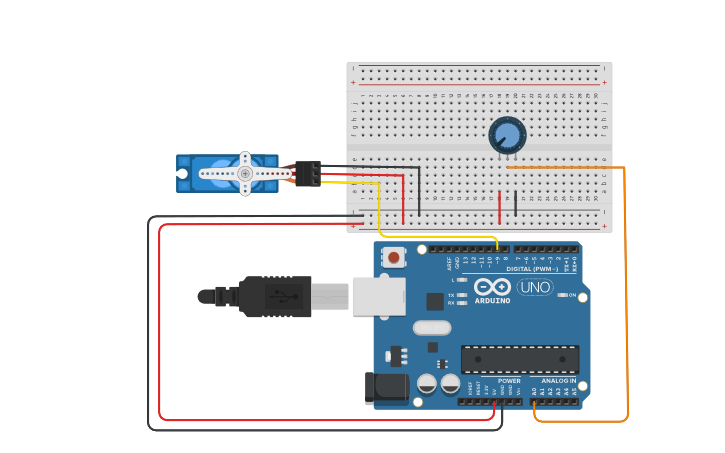 Circuit design Servomotor amb potenciòmetre | Tinkercad