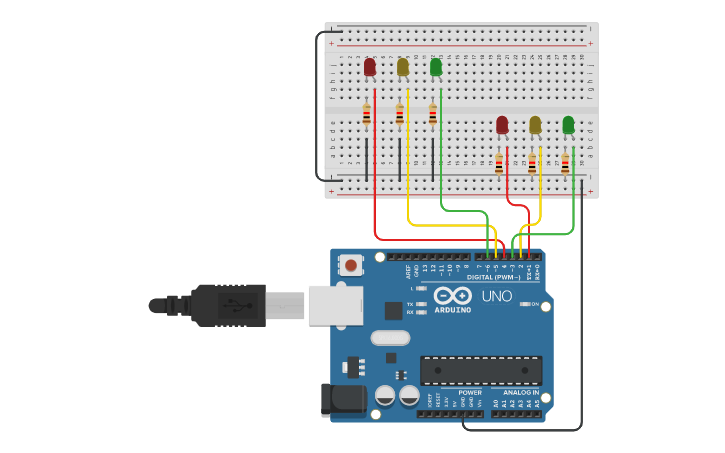2-Way Traffic Light using Arduino | Tinkercad