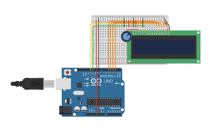 Circuit design LCD Arduino uno - Tinkercad