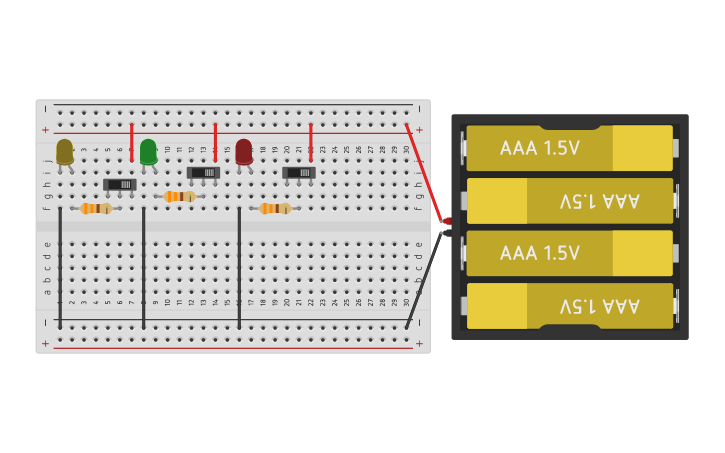 Circuit design CIRCUITO LED CON RESISTENCIAS EN PARALELO | Tinkercad