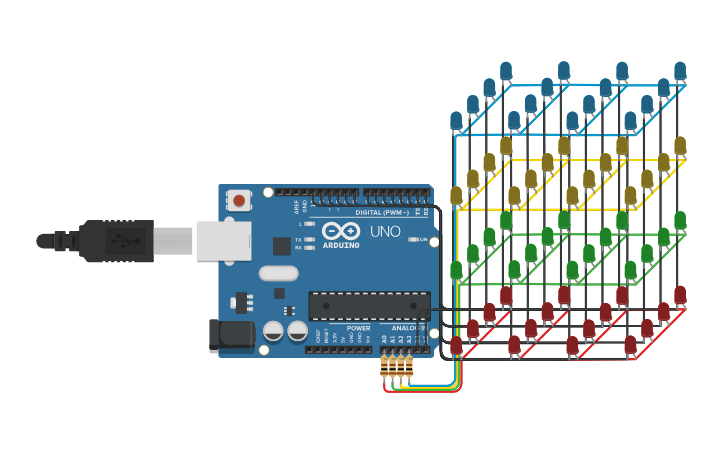 Circuit design 4x4x4 led cube (example 2) - Tinkercad