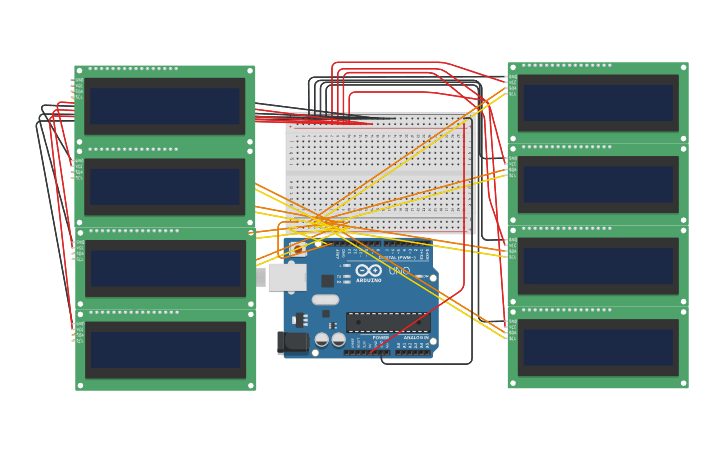 Lcds Example Design Tech Circuit design 8 LCDs - Tinkercad