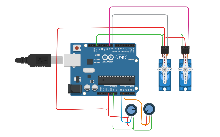 Circuit design Copy of Arduino- Two Servo motors control using pot ...