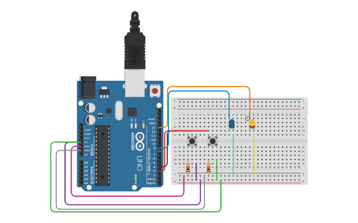 Circuit design (EVALUACIÓN) Circuito con dos botones y dos leds ...