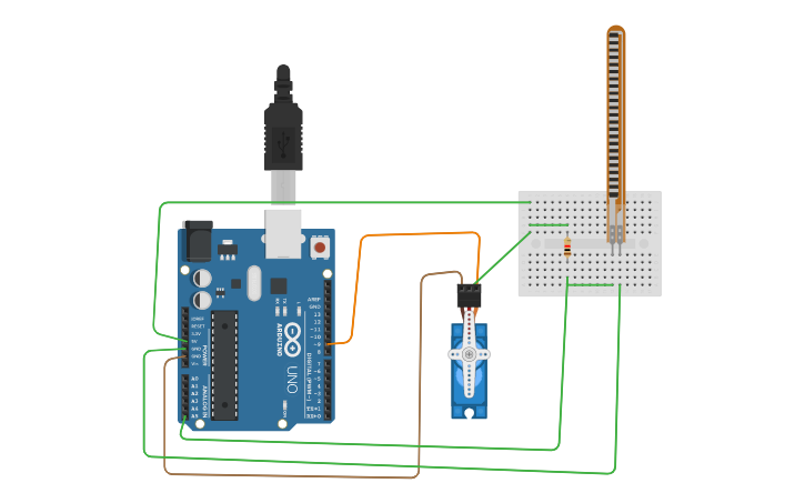 Circuit design flex sensör ile servo - Tinkercad