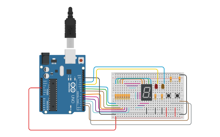 Circuit design pulsadores 7 segmentos - Tinkercad