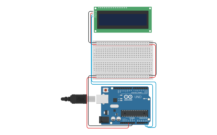 Circuit design i2C LCD Breadboard - Tinkercad
