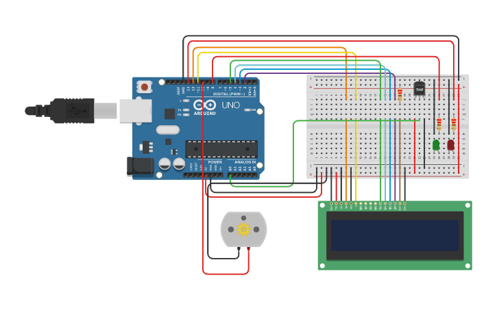 Circuit design Sensor de Temperatura con motor - Tinkercad