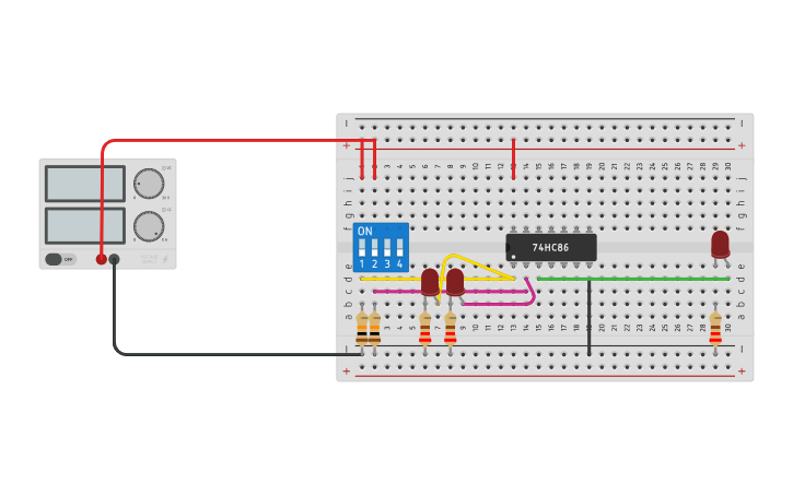 Circuit design GATE XOR with 7486 - Tinkercad