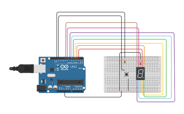 Circuit design 7 Segment LED Counter - Tinkercad