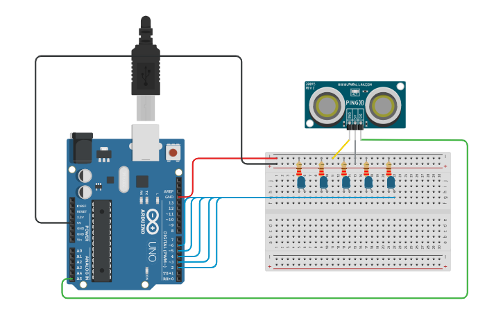 Circuit design Distance sensor - Tinkercad