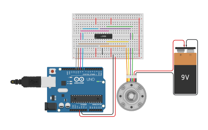 Circuit design Stepper Motor and L293D - Tinkercad