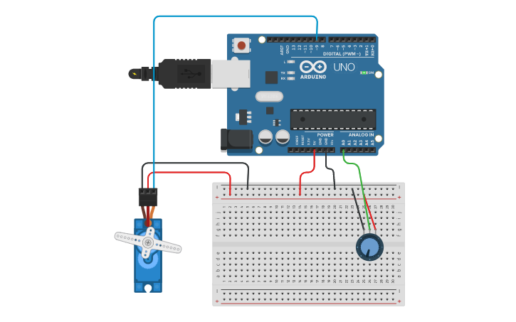 Circuit design Servo Motor con Potenciómetro | Tinkercad