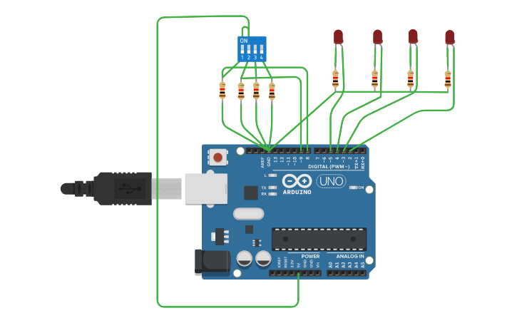 Circuit design 2-bit decoder - Tinkercad