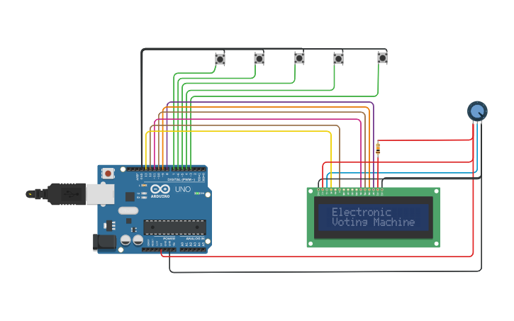 Circuit design E-Voting Machine using Arduino. - Tinkercad