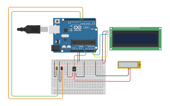 Circuit design ALAT UKUR DETEKSI SUHU - Tinkercad