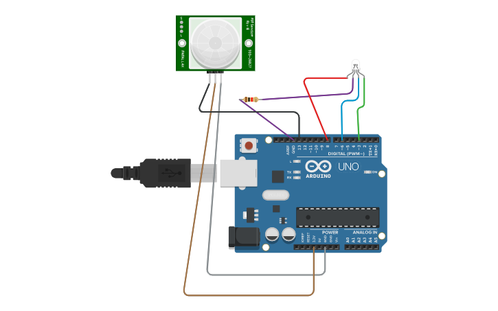 Circuit design lat3 , arduino + sensor gerak | Tinkercad