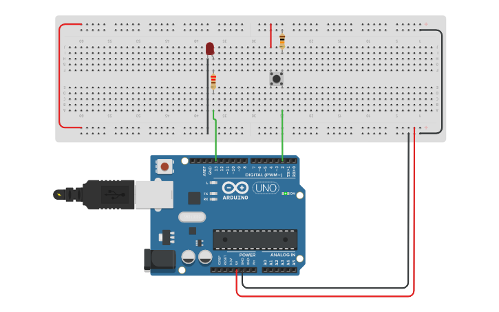 Circuit design Pulldown_Button_Led | Tinkercad