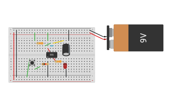 Circuit design LM555 monoestable - Tinkercad