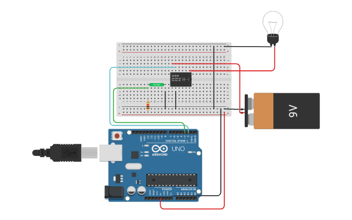 Circuit design Practica relevador | Tinkercad