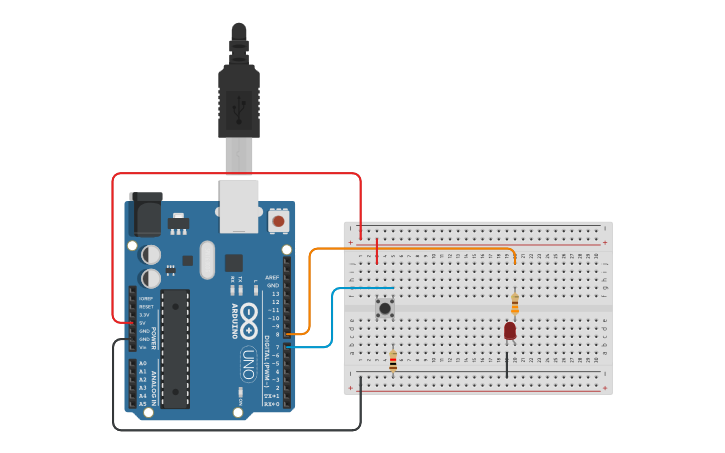 Circuit design Pulsador y LED (Paso 2) - Tinkercad