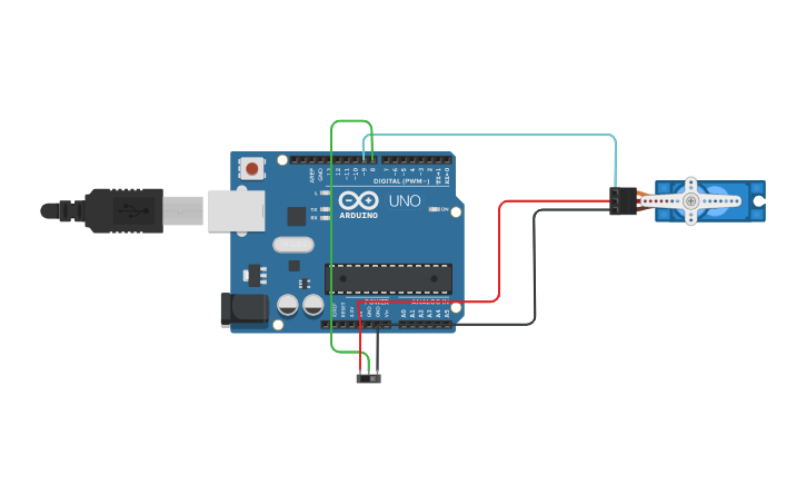 Circuit design ON-OFF switch operated Servo - Tinkercad