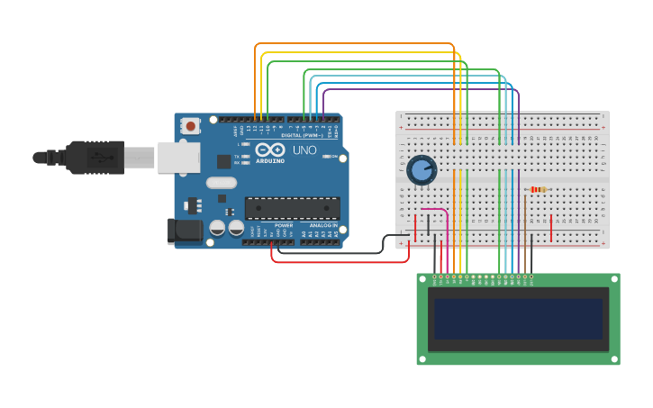 Circuit design Display LCD 16x2 - Tinkercad