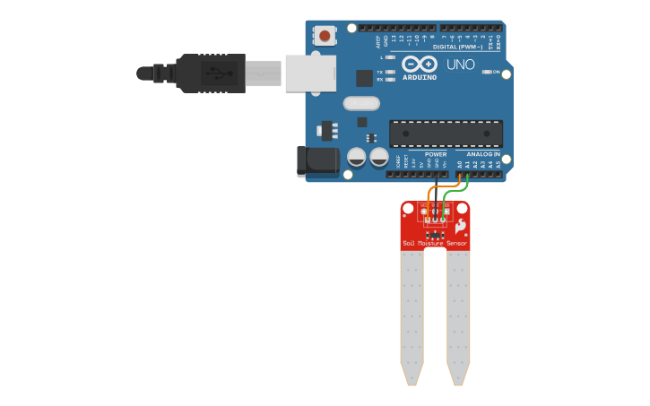 Circuit design Soil Moisture Sensor - Tinkercad