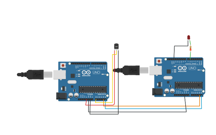 Circuit design i2c communication between two Arduinos - Tinkercad