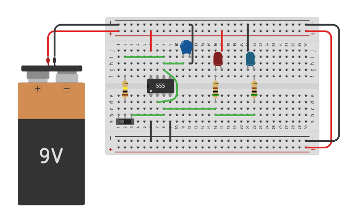Circuit design Lampu Polisi dengan IC 555 - Tinkercad