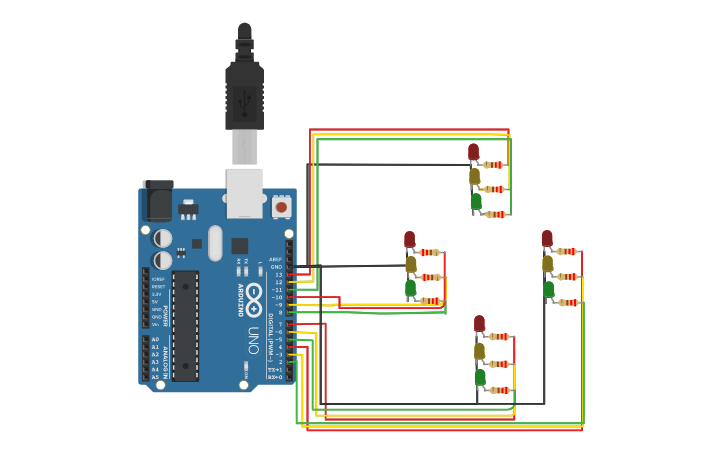 Circuit design Four Ways Traffic Light - Tinkercad