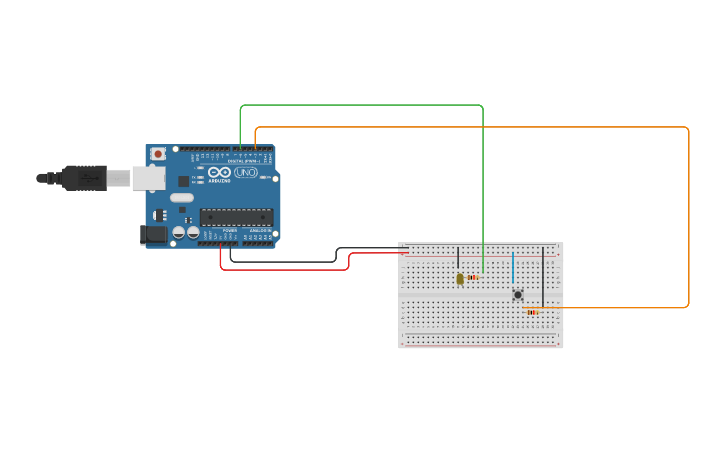 Circuit design Turn ON an LED with a Button - Tinkercad