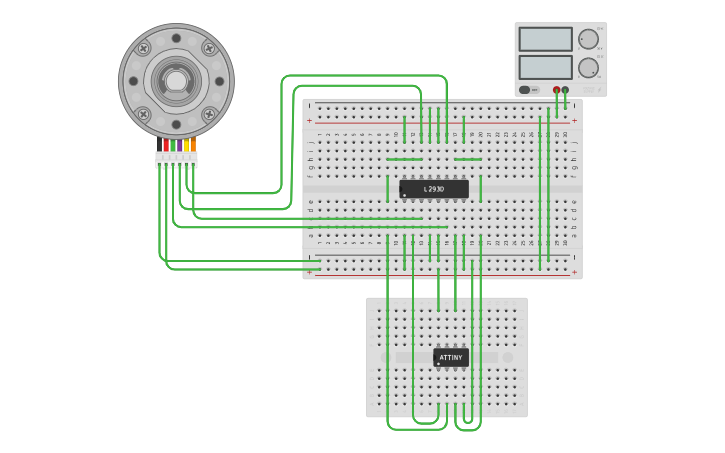 Circuit design ATTINY Drive Stepper Motor | Tinkercad