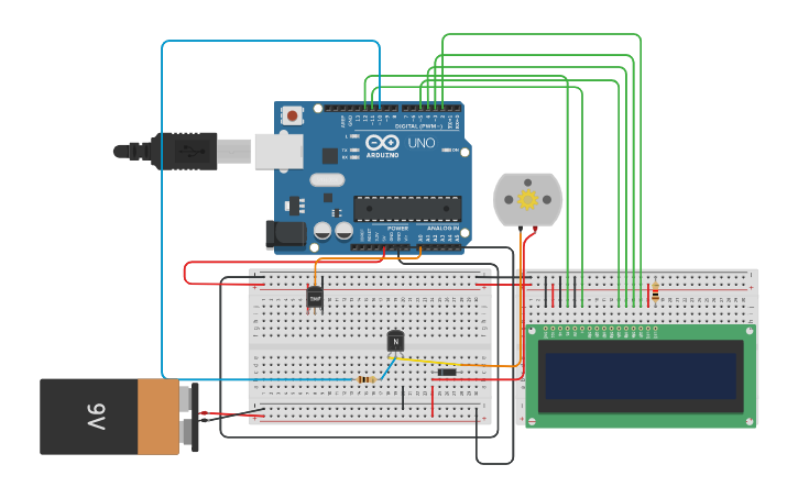 Circuit design Temperature based fan control system - Tinkercad