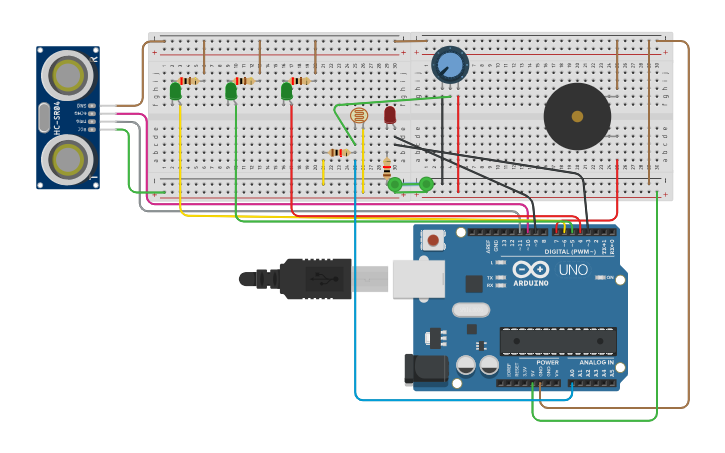 Circuit design Circuito con 3 sensores - Tinkercad